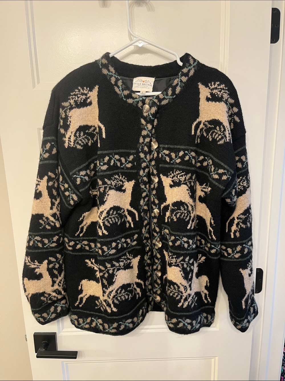 Susan Bristol Black & Cream Nordic Reindeer Cardigan